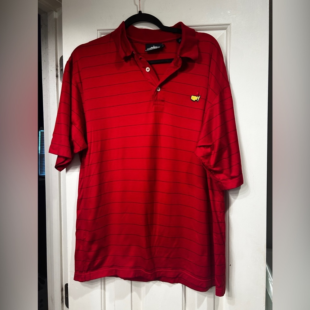 Masters Clubhouse Collection Striped Polo Golf Shirt Mens Red Large M Stretch